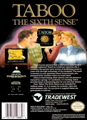 Taboo - The Sixth Sense (USA) (Rev 1) box cover back